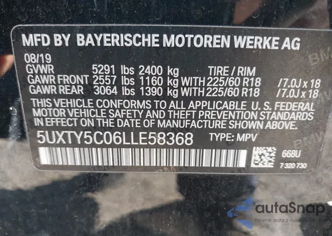 2020 BMW X3 xDrive30I from USA, damaged, VIN 5UXTY5C06LLE58368